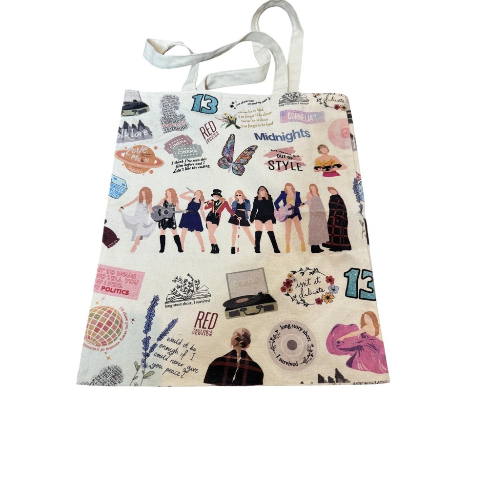 Taylor‎ Swift Tote Bag Womens Multicolor Canvas Graphic Eras Albums Print Music